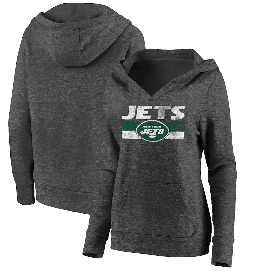Women New York Jets Fanatics Branded Charcoal First String V-Neck Pullover Hoodie->women nfl jersey->Women Jersey